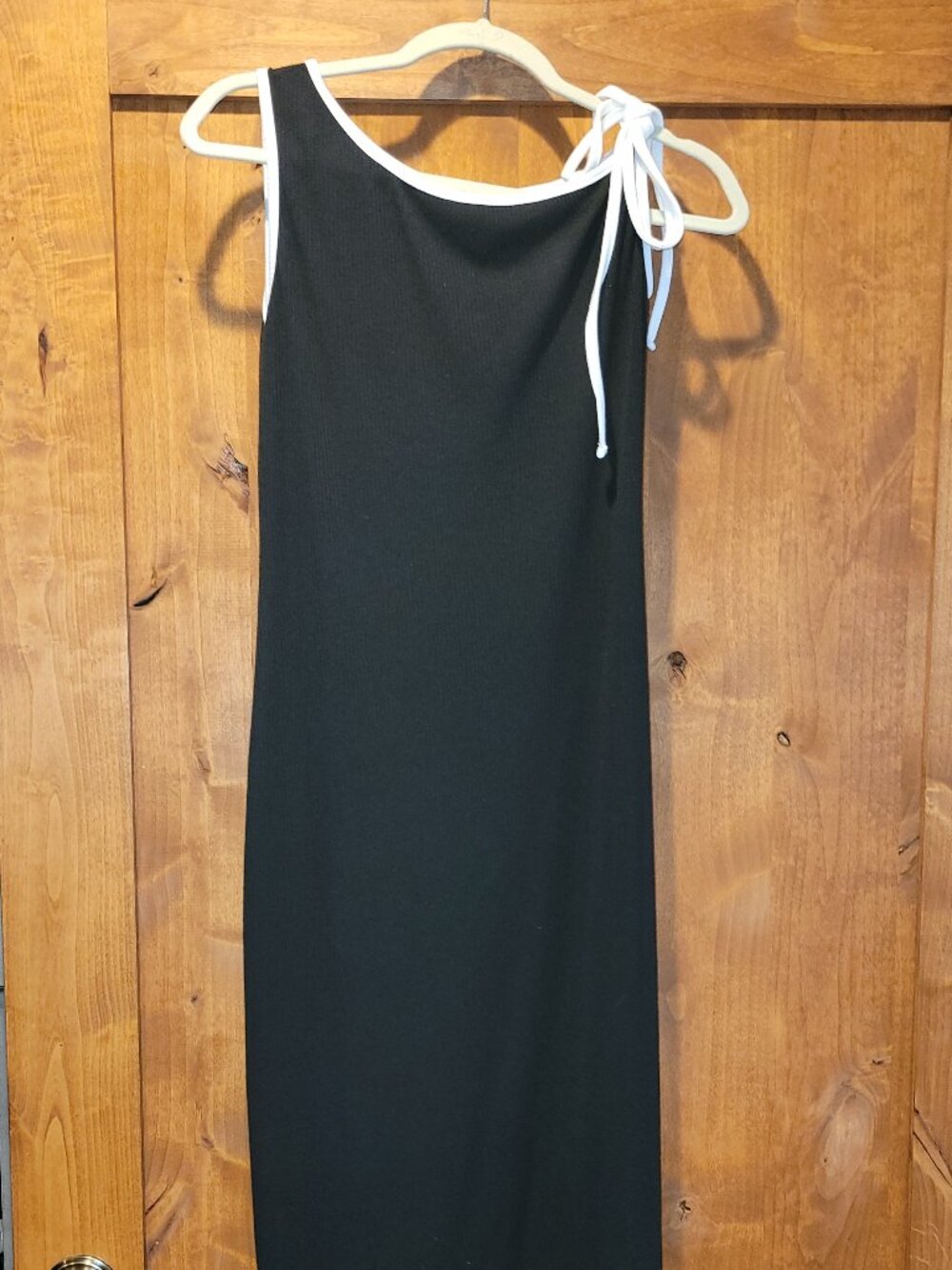 Gilli Black Ribbed Maxi Dress with White Trim